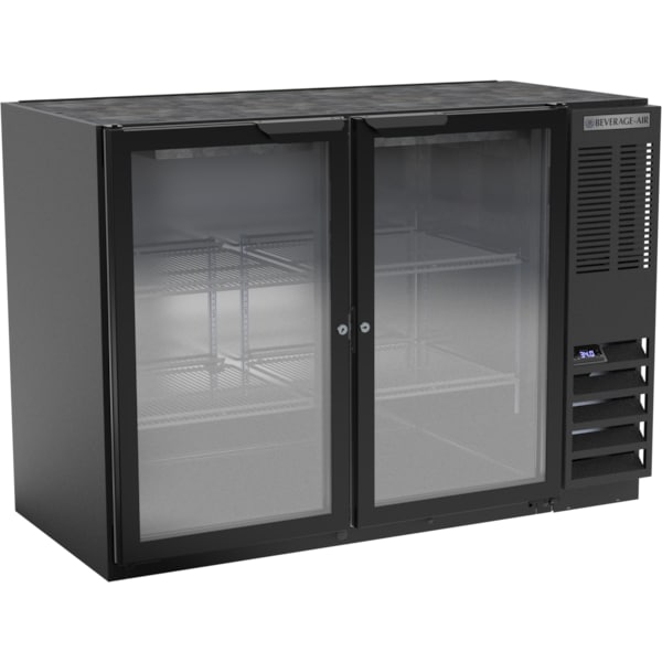 Back Bar Refrigerator, Black with 2 Glass Doors, 115V 48"